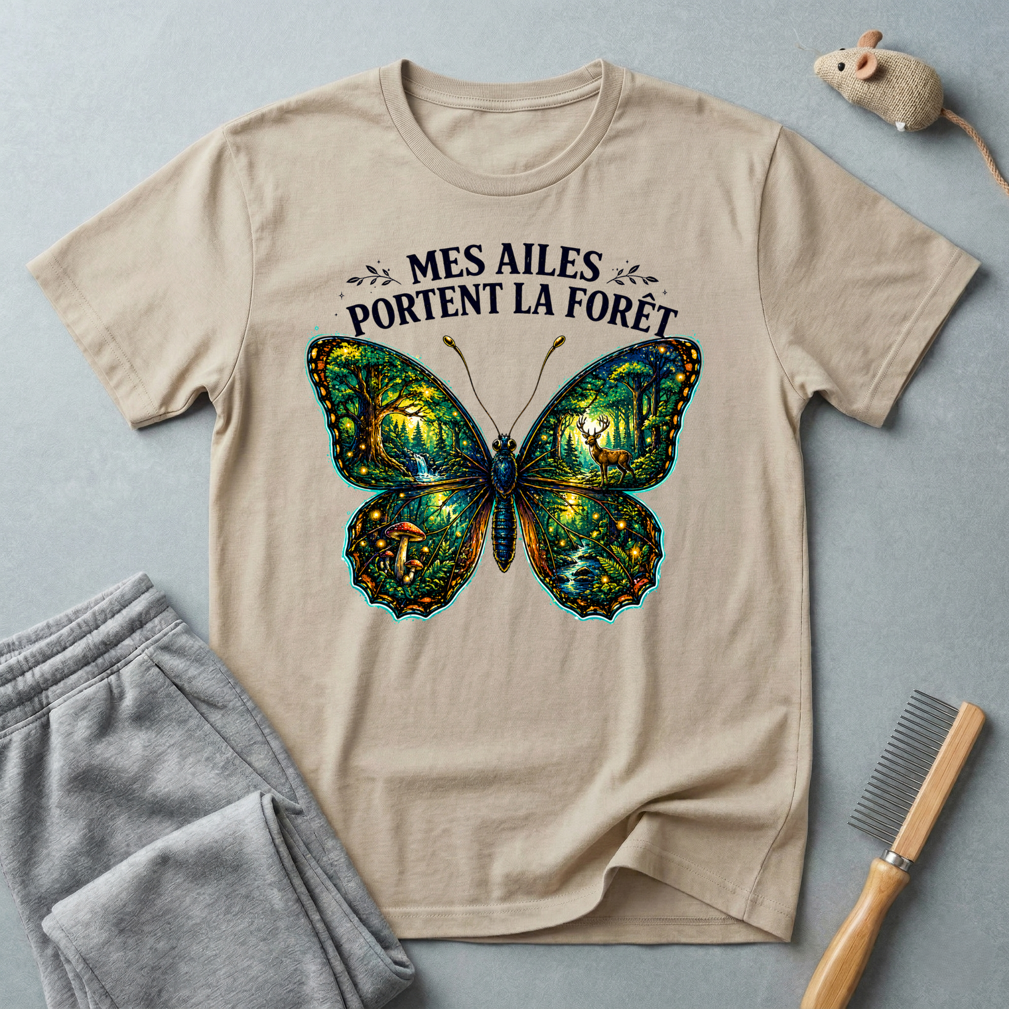 T-shirt Papillon — «Mes ailes portent la forêt»