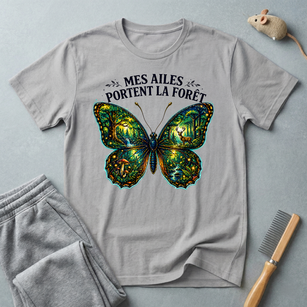 T-shirt Papillon — «Mes ailes portent la forêt»