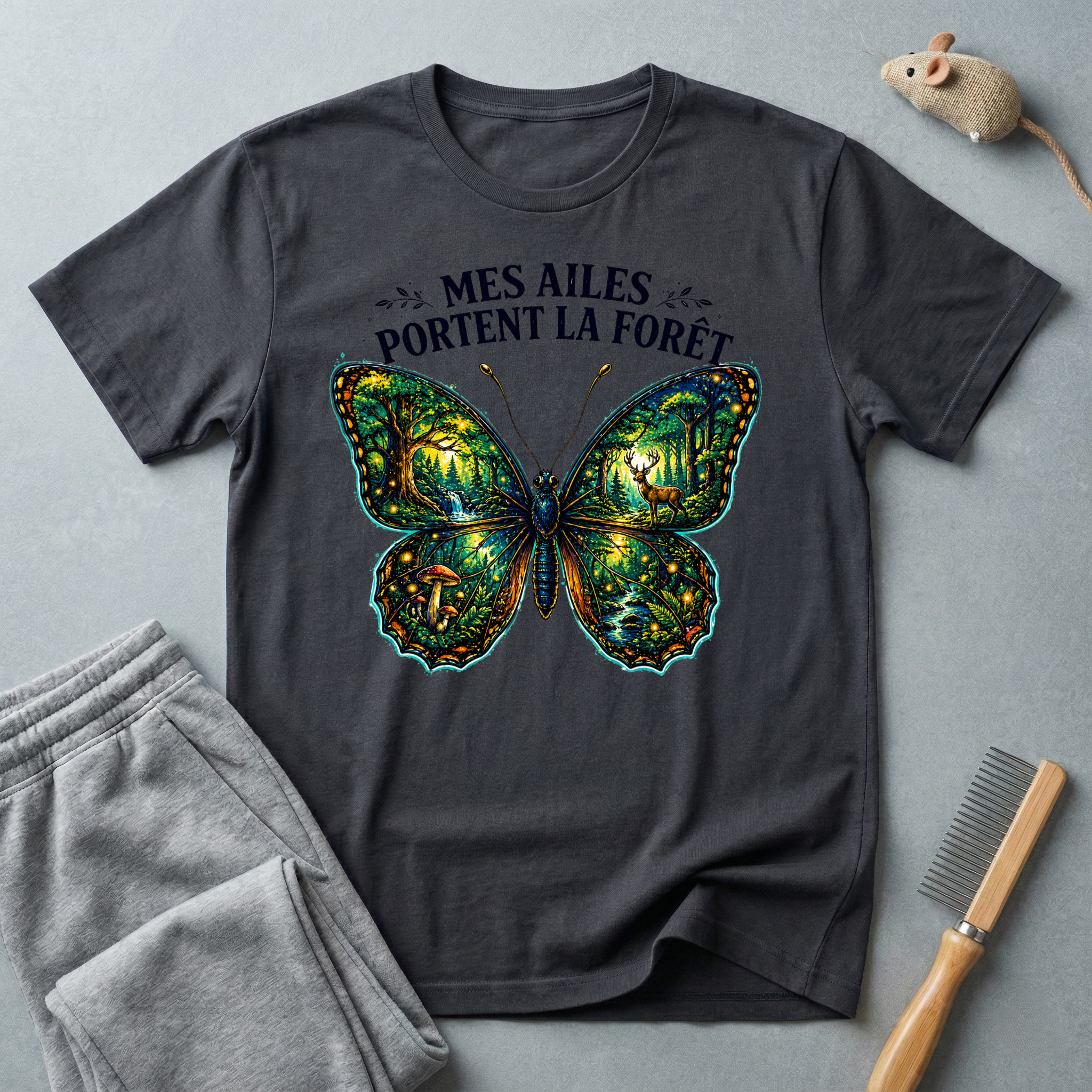 T-shirt Papillon — «Mes ailes portent la forêt»