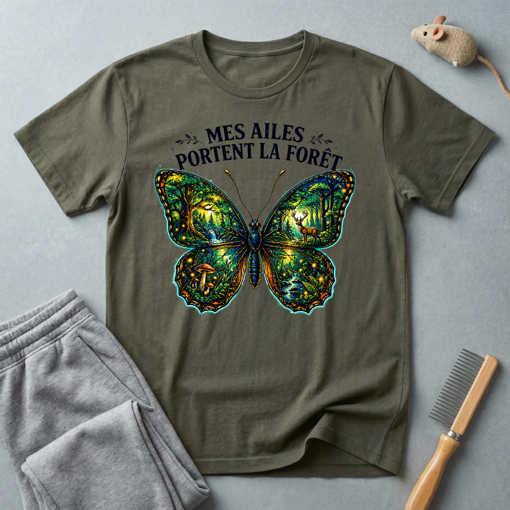 T-shirt Papillon — «Mes ailes portent la forêt»