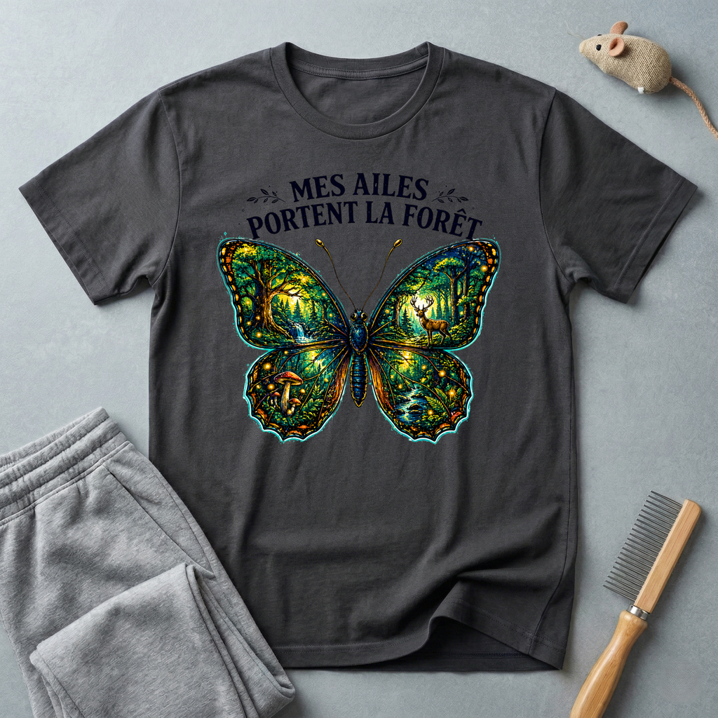 T-shirt Papillon — «Mes ailes portent la forêt»