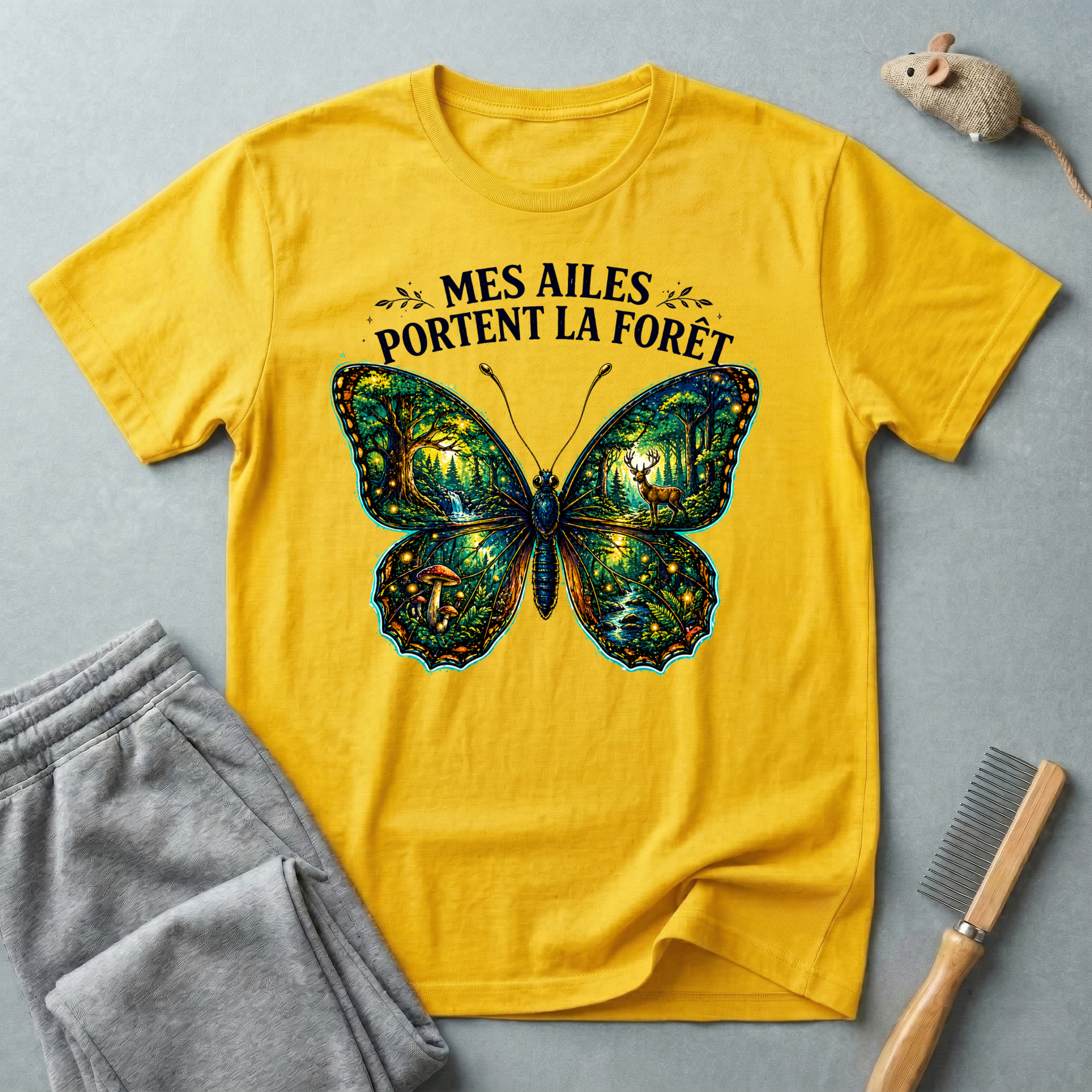 T-shirt Papillon — «Mes ailes portent la forêt»