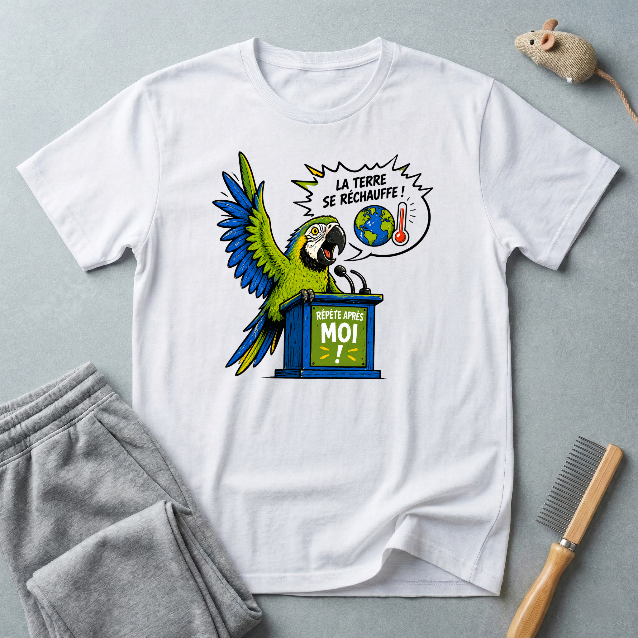 T-shirt Perroquet militant pour le climat — «La Terre se réchauffe!»