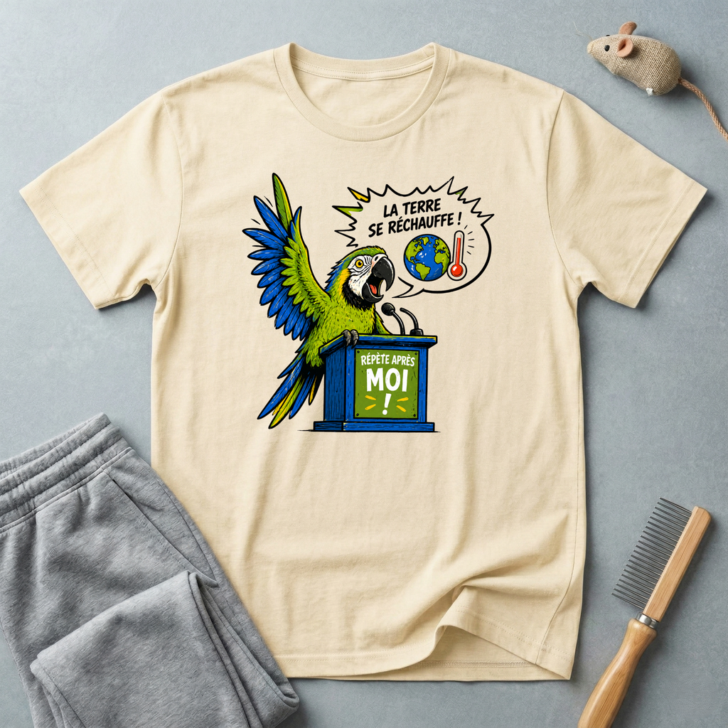 T-shirt Perroquet militant pour le climat — «La Terre se réchauffe!»