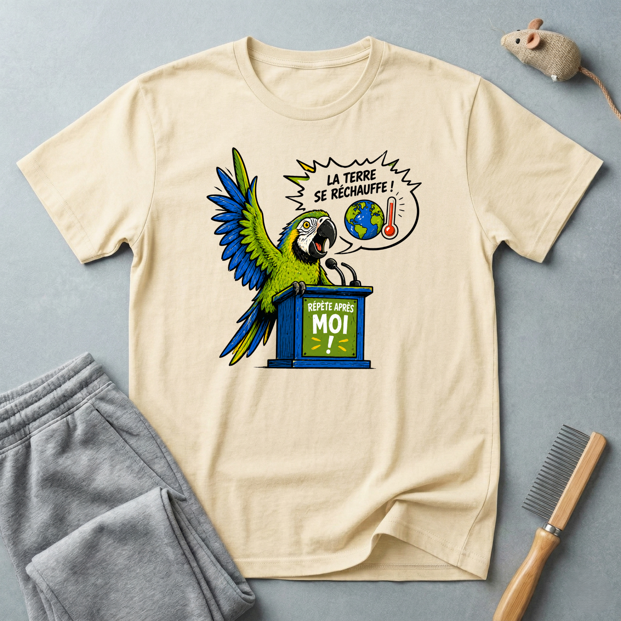 T-shirt Perroquet militant pour le climat — «La Terre se réchauffe!»