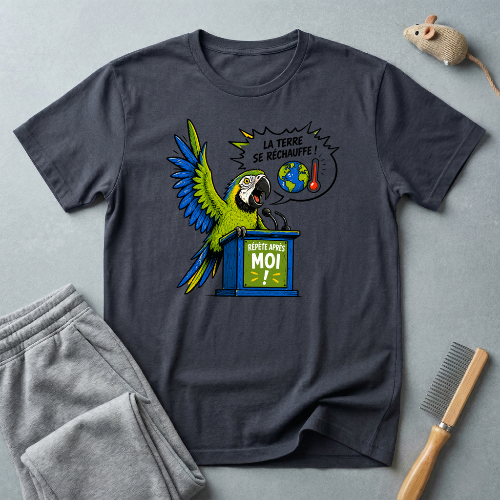T-shirt Perroquet militant pour le climat — «La Terre se réchauffe!»