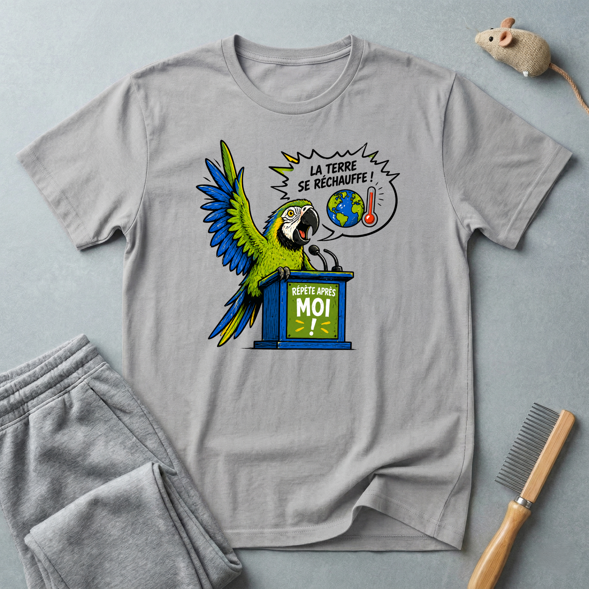 T-shirt Perroquet militant pour le climat — «La Terre se réchauffe!»