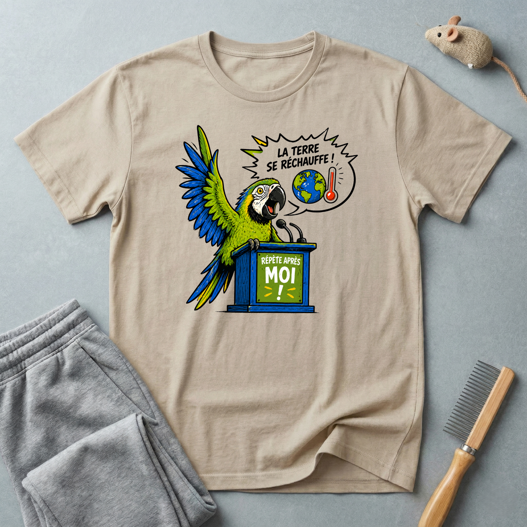 T-shirt Perroquet militant pour le climat — «La Terre se réchauffe!»