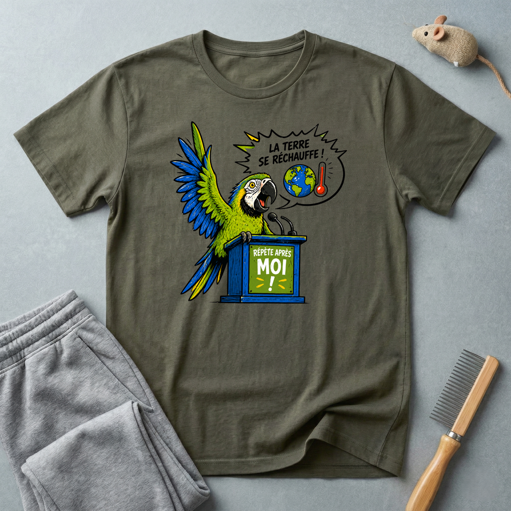 T-shirt Perroquet militant pour le climat — «La Terre se réchauffe!»