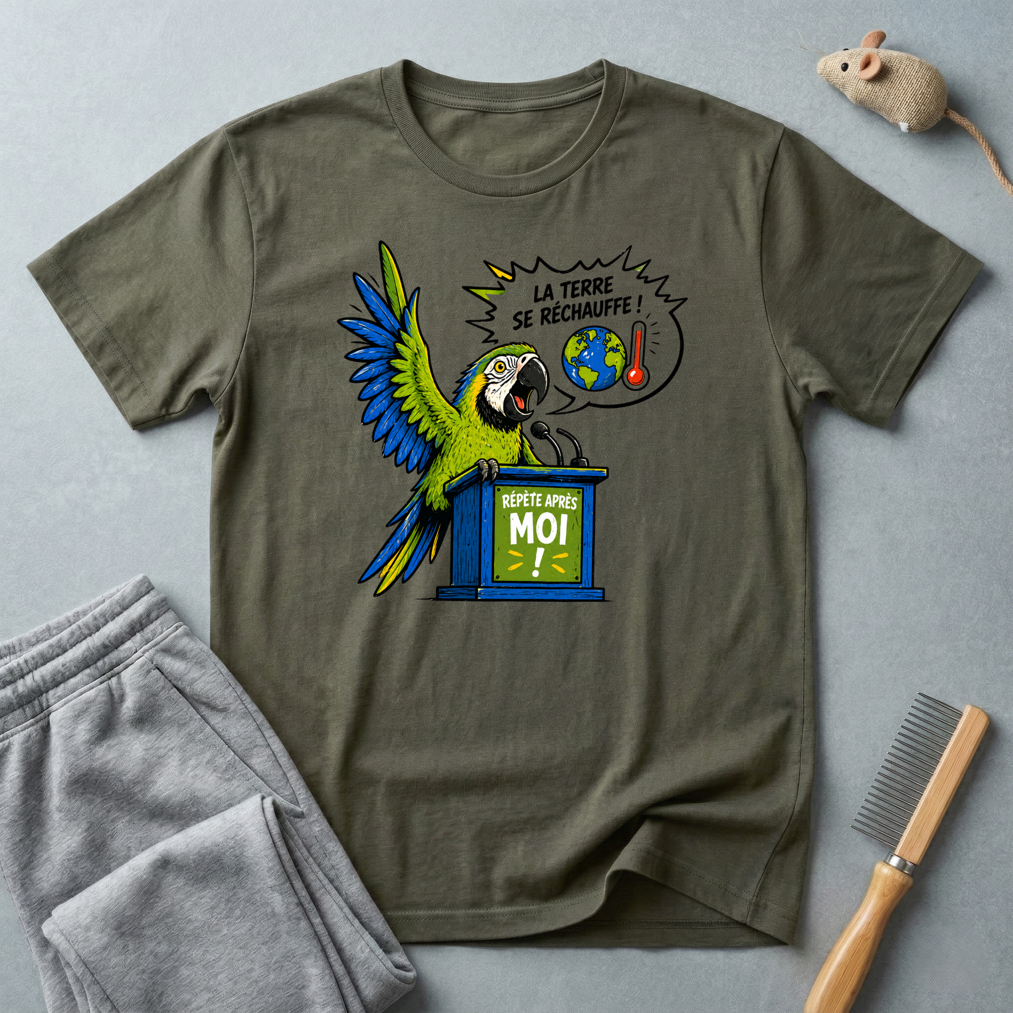 T-shirt Perroquet militant pour le climat — «La Terre se réchauffe!»