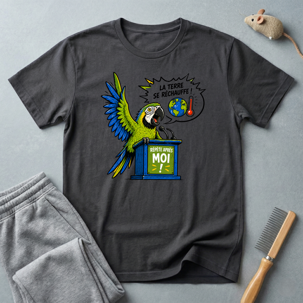 T-shirt Perroquet militant pour le climat — «La Terre se réchauffe!»