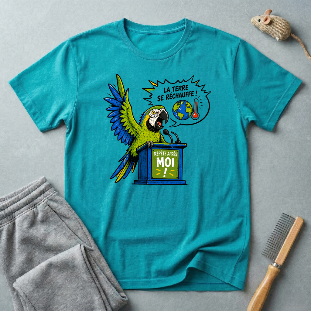 T-shirt Perroquet militant pour le climat — «La Terre se réchauffe!»