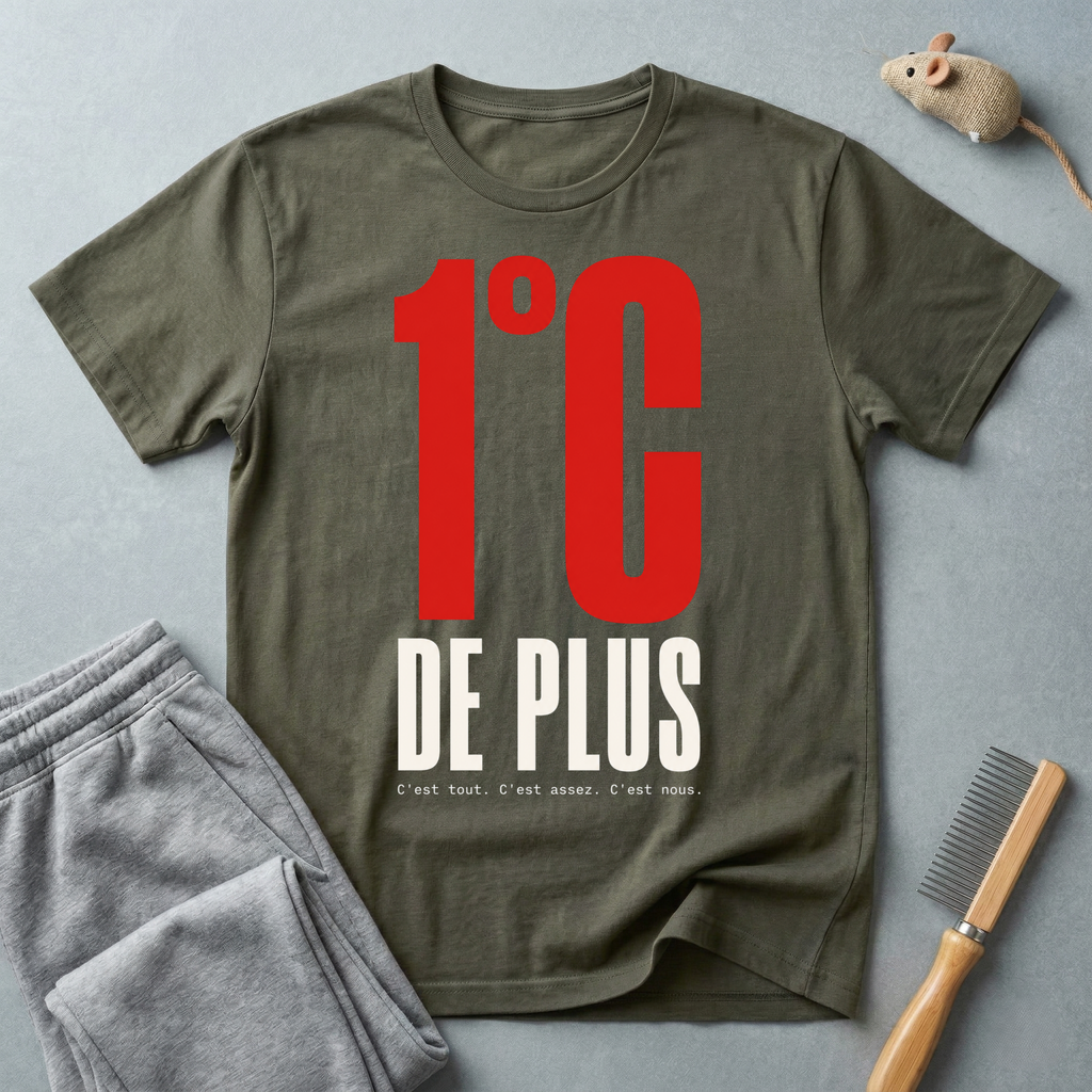 T-shirt — «1 °C de plus» t-shirt graphique (message climatique, typographie rouge audacieuse)
