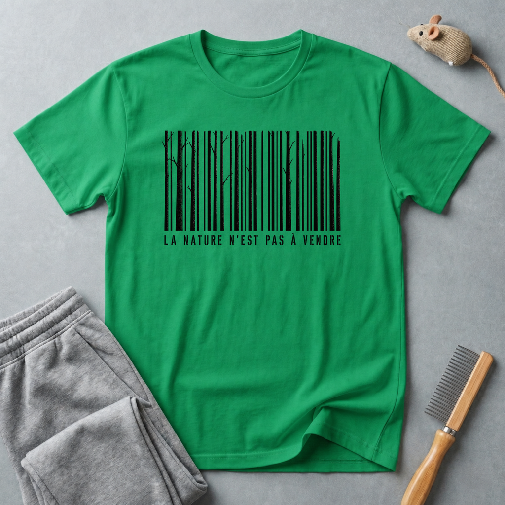 T-shirt graphique à code-barres — «La nature n’est pas à vendre»