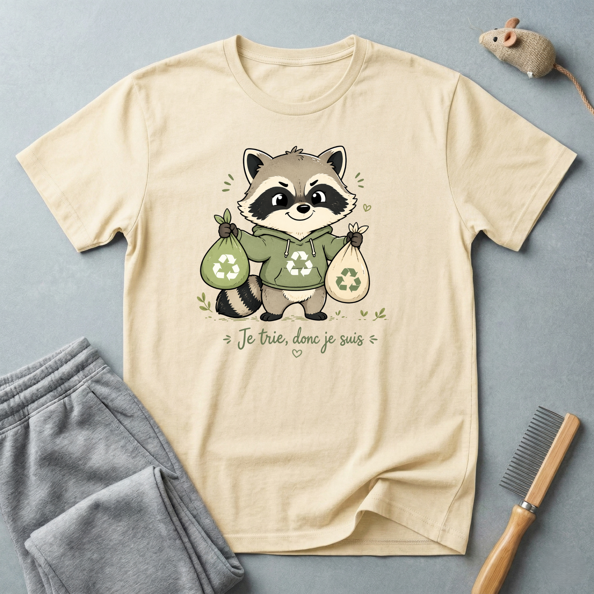 T-shirt recyclage raton laveur mignon — «Je trie, donc je suis»