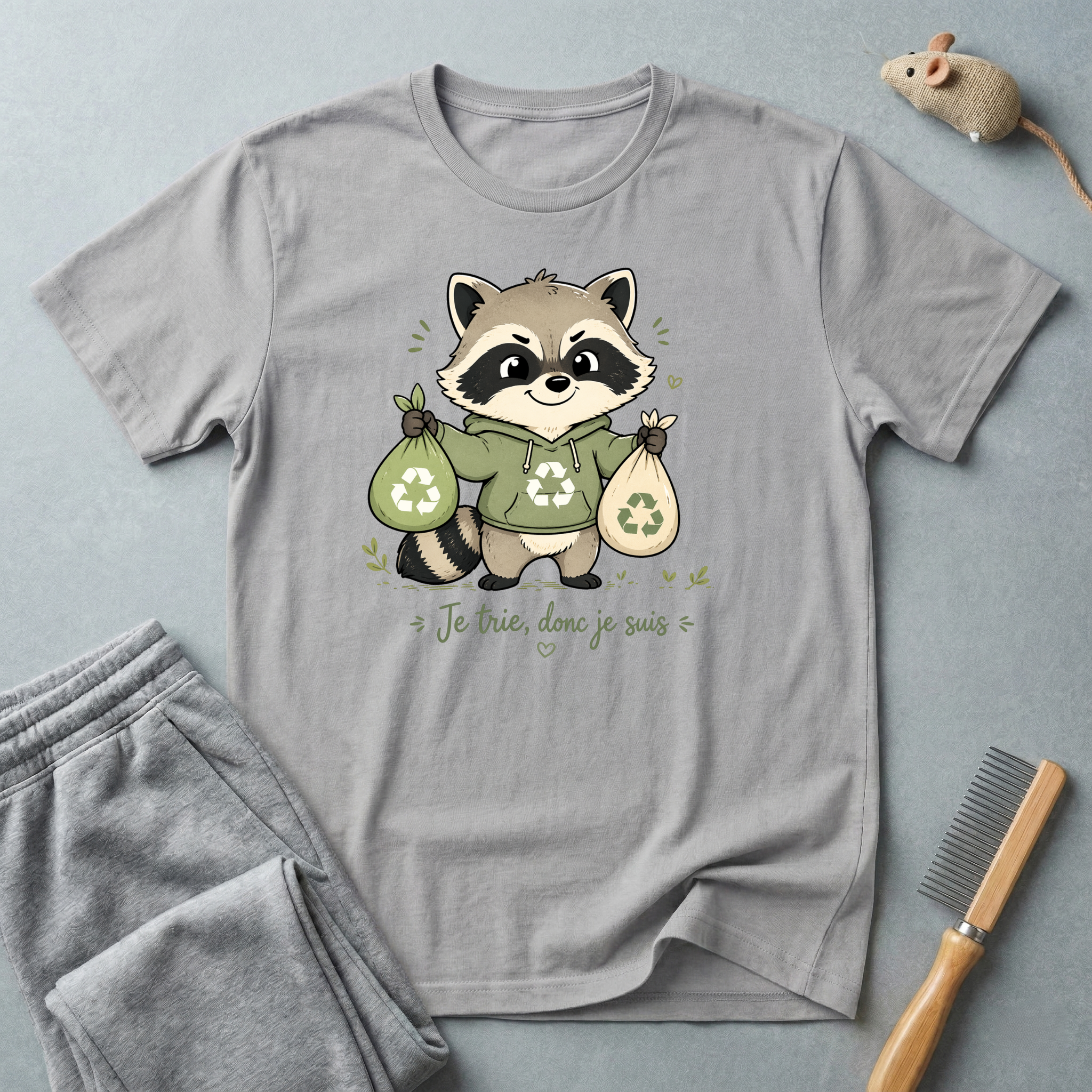 T-shirt recyclage raton laveur mignon — «Je trie, donc je suis»