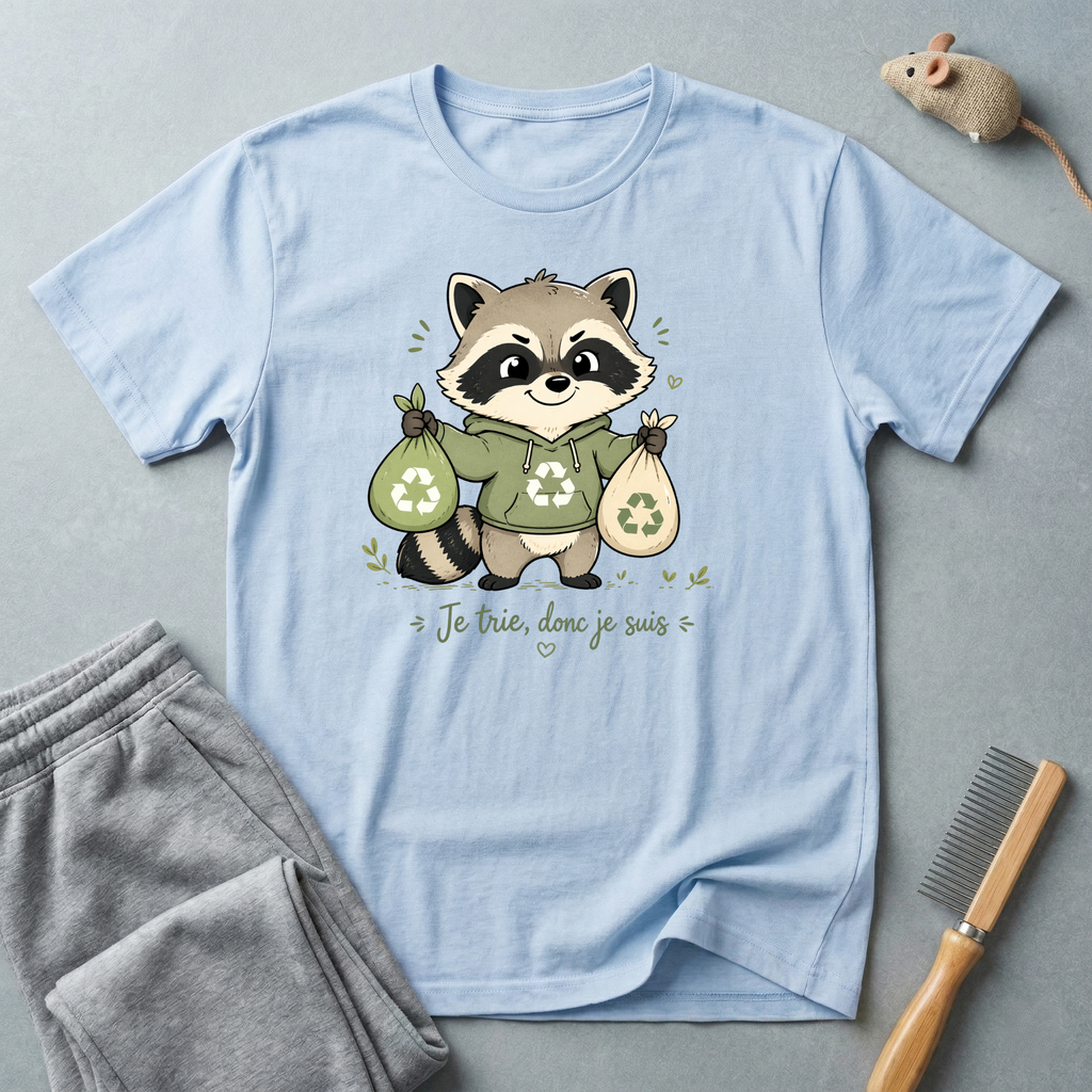 T-shirt recyclage raton laveur mignon — «Je trie, donc je suis»