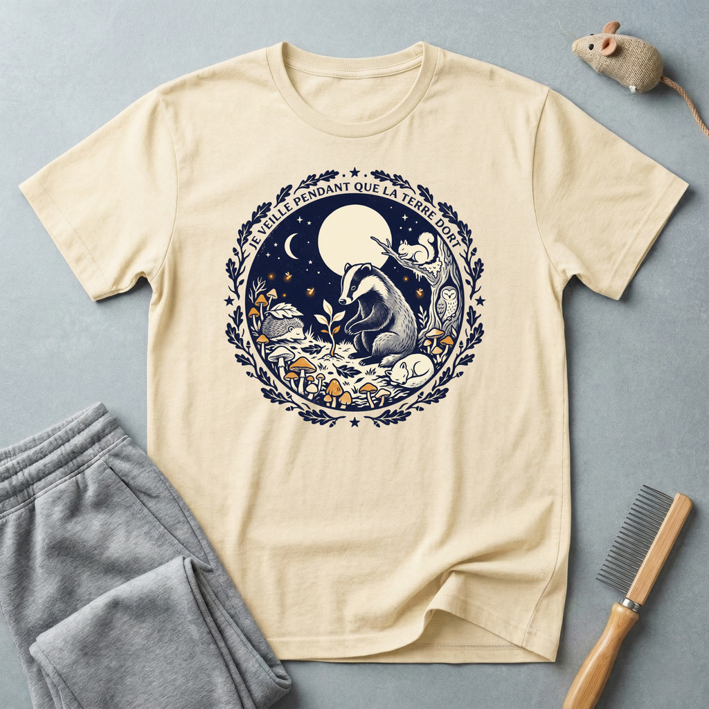 T-shirt blaireau au clair de lune — «La nuit appartient à ceux qui errent»