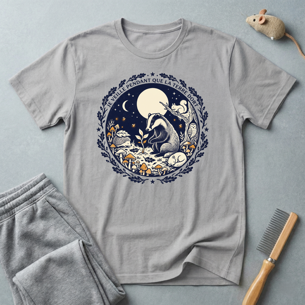 T-shirt blaireau au clair de lune — «La nuit appartient à ceux qui errent»