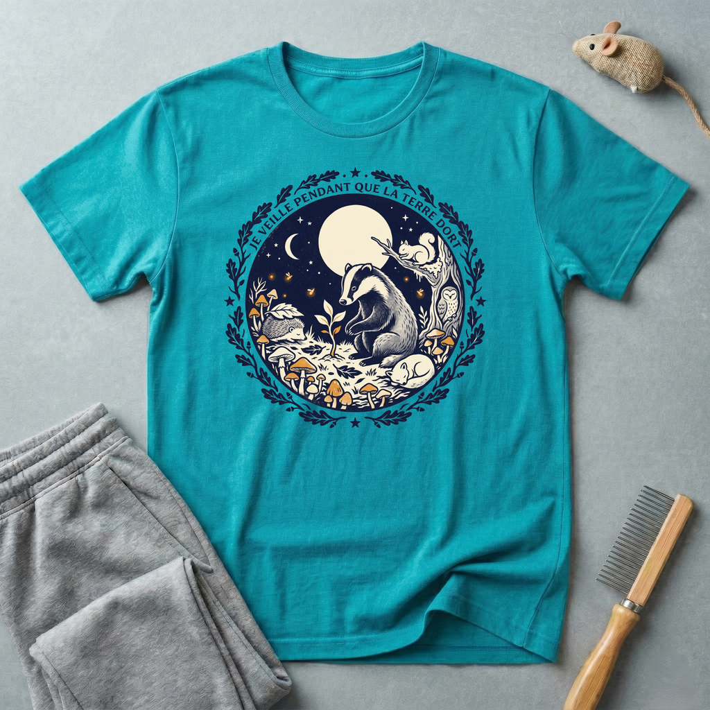 T-shirt blaireau au clair de lune — «La nuit appartient à ceux qui errent»
