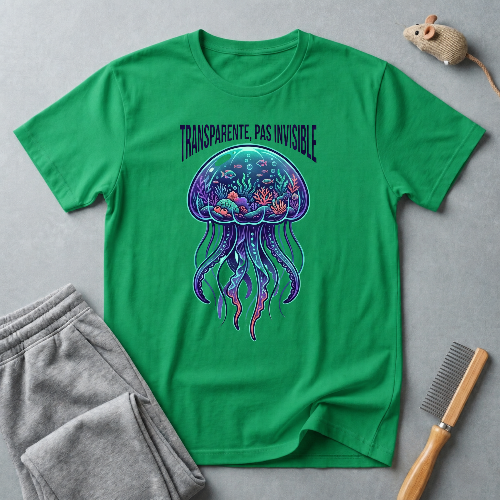 T-shirt graphique méduse — «Transparente, pas invisible»