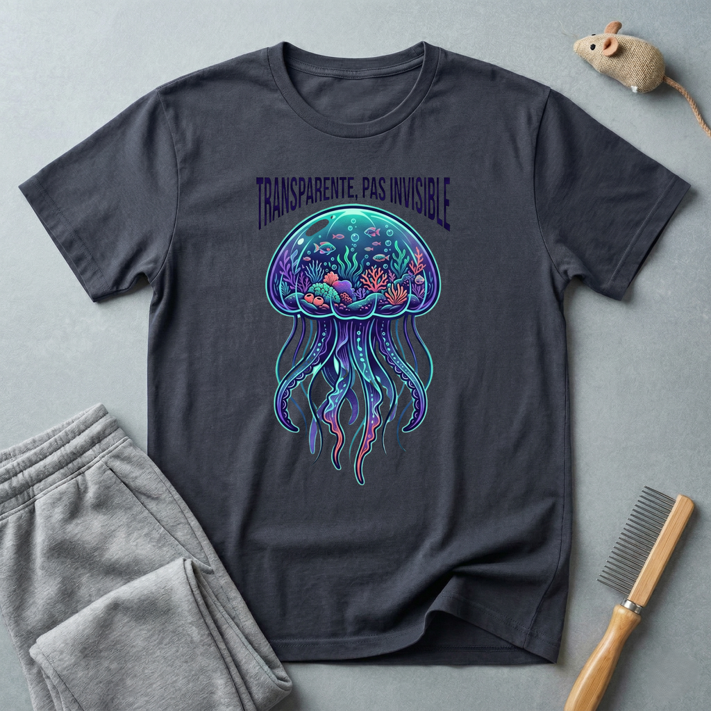 T-shirt graphique méduse — «Transparente, pas invisible»