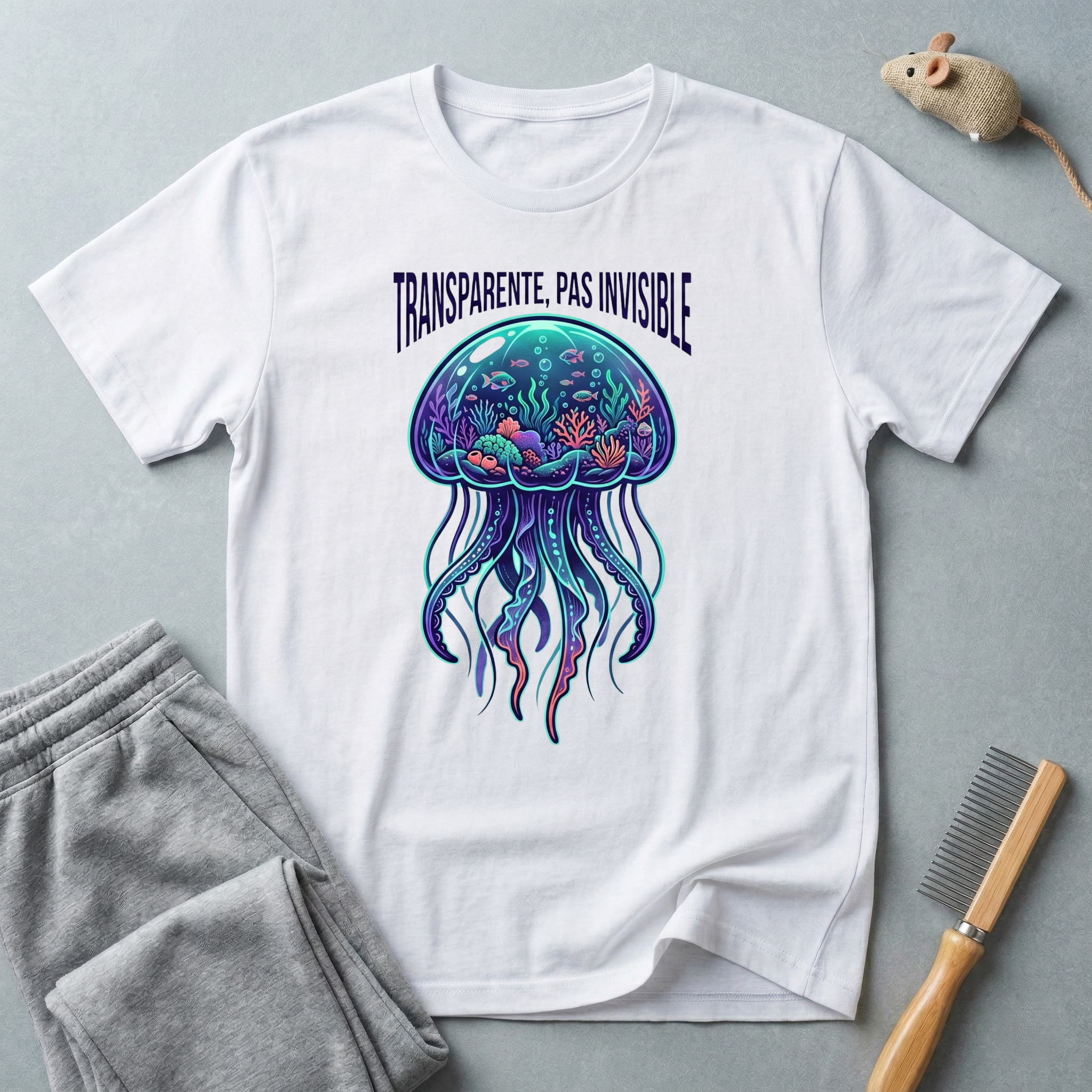 T-shirt graphique méduse — «Transparente, pas invisible»