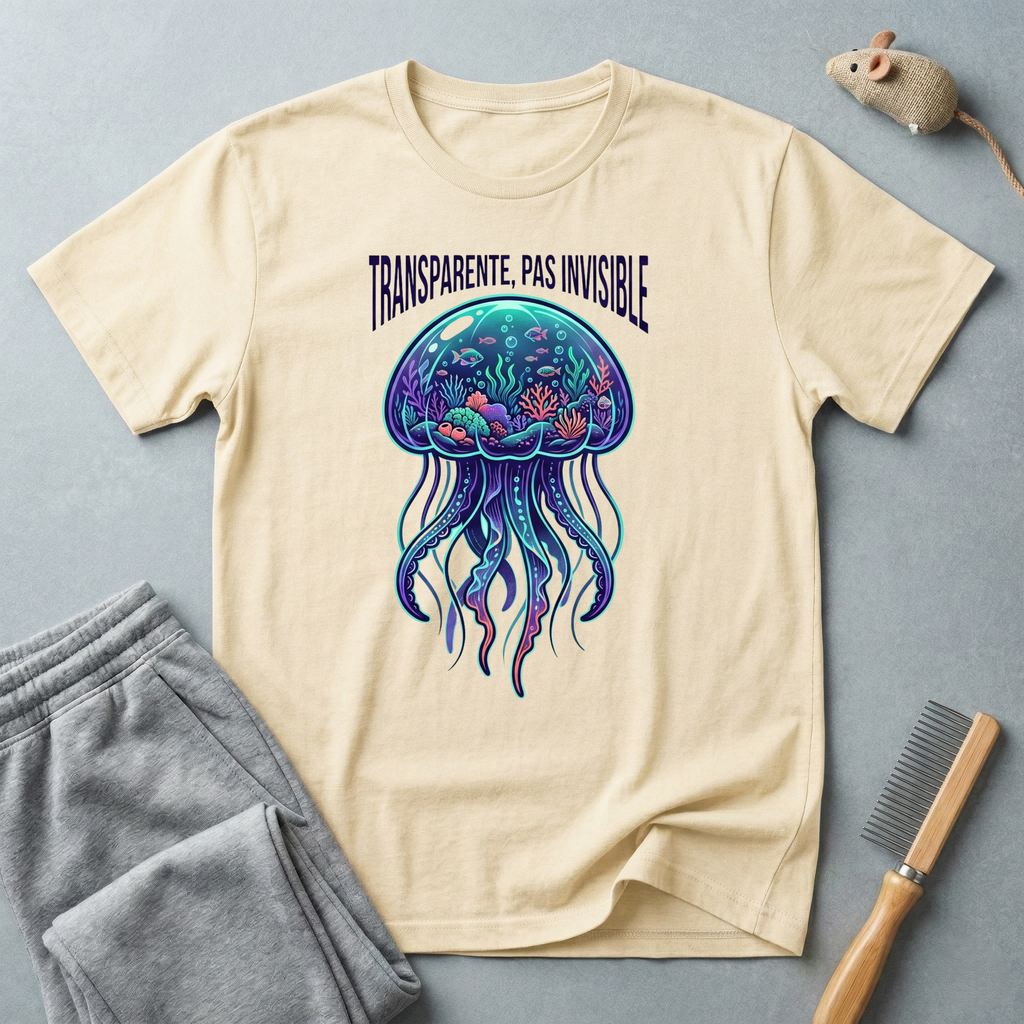 T-shirt graphique méduse — «Transparente, pas invisible»