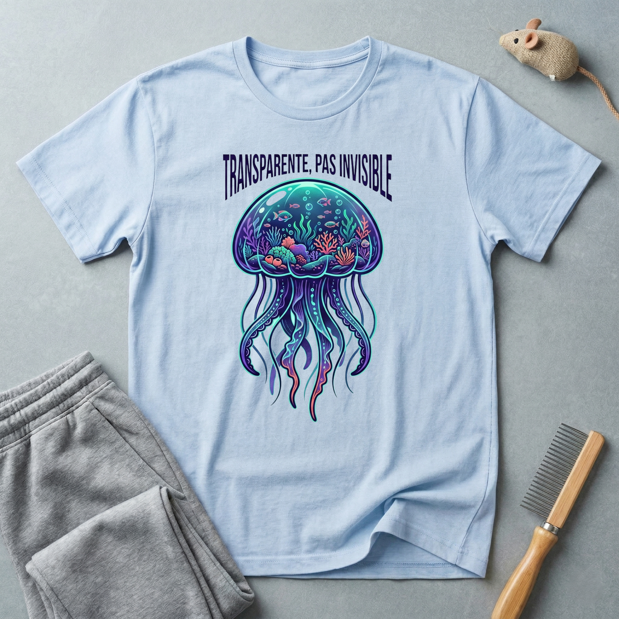 T-shirt graphique méduse — «Transparente, pas invisible»