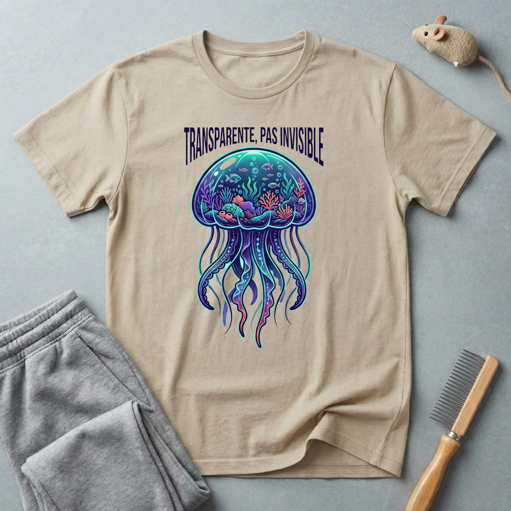 T-shirt graphique méduse — «Transparente, pas invisible»