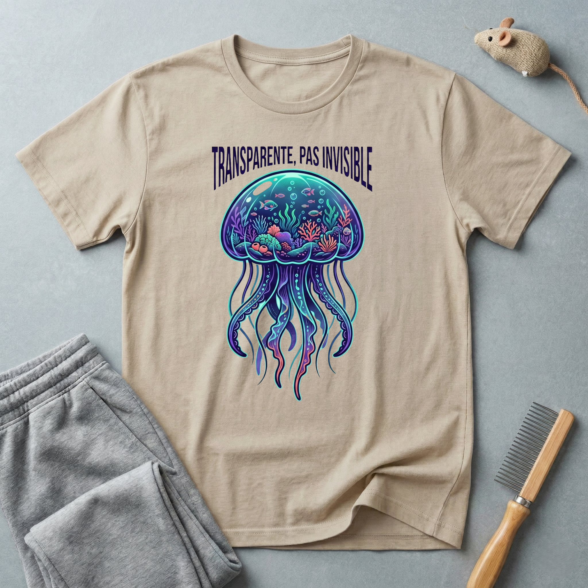 T-shirt graphique méduse — «Transparente, pas invisible»