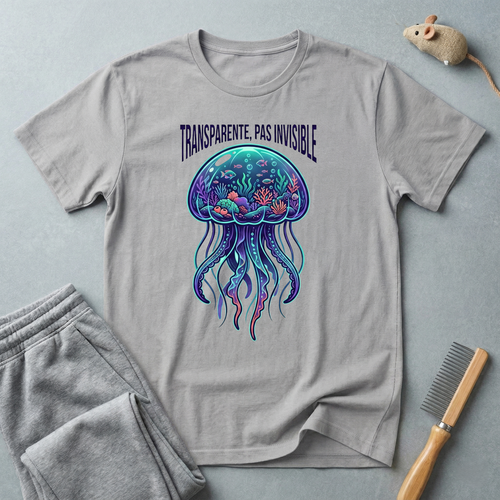 T-shirt graphique méduse — «Transparente, pas invisible»