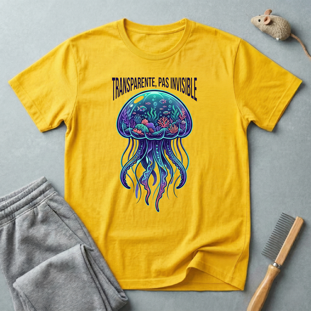 T-shirt graphique méduse — «Transparente, pas invisible»