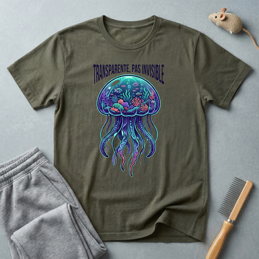 T-shirt graphique méduse — «Transparente, pas invisible»