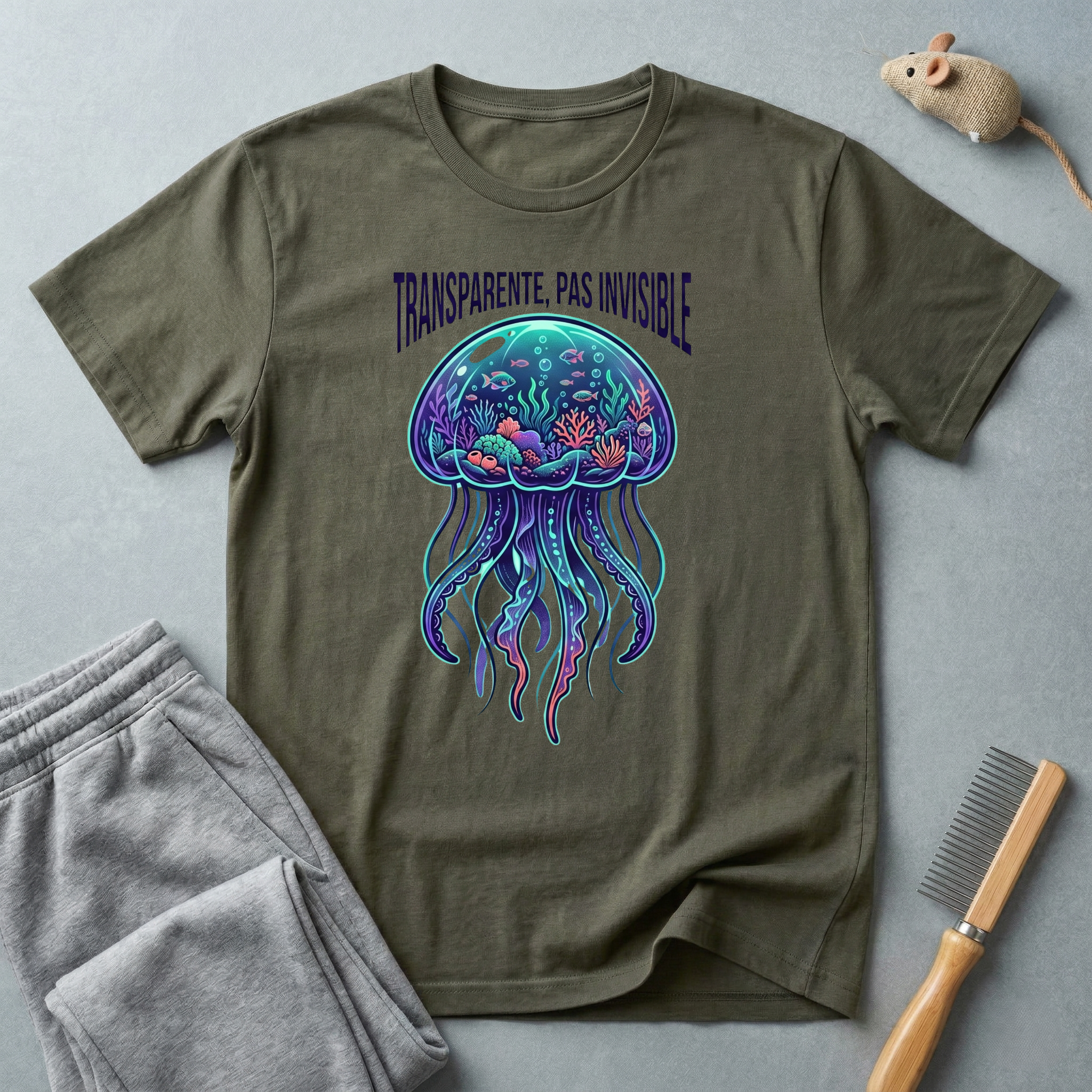 T-shirt graphique méduse — «Transparente, pas invisible»