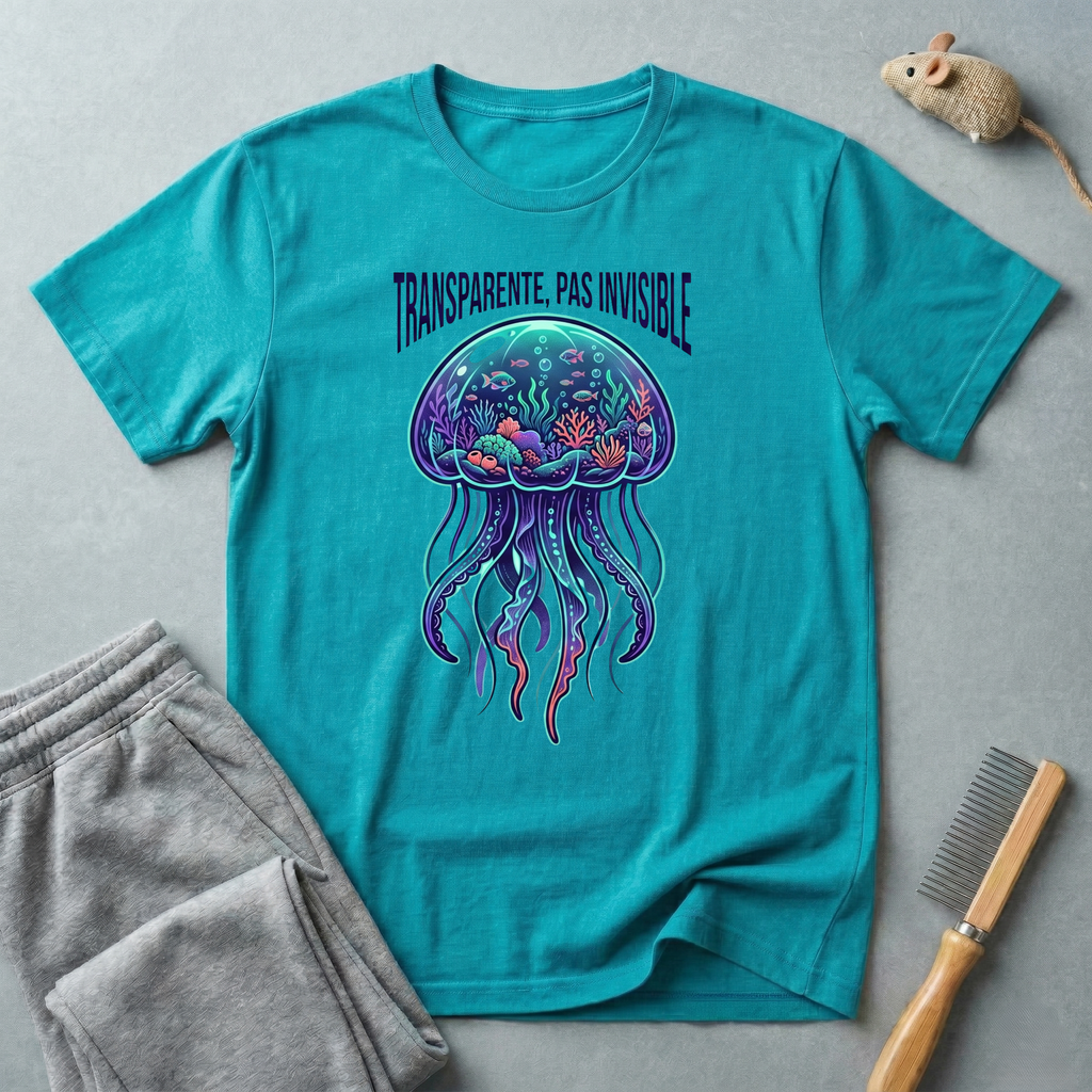 T-shirt graphique méduse — «Transparente, pas invisible»