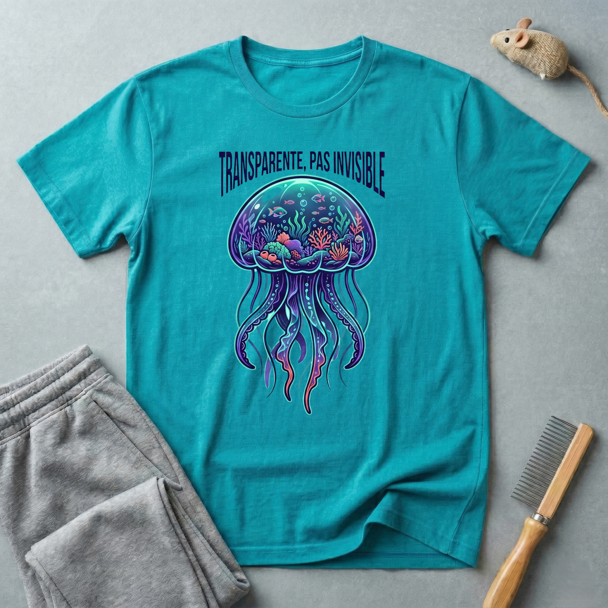 T-shirt graphique méduse — «Transparente, pas invisible»