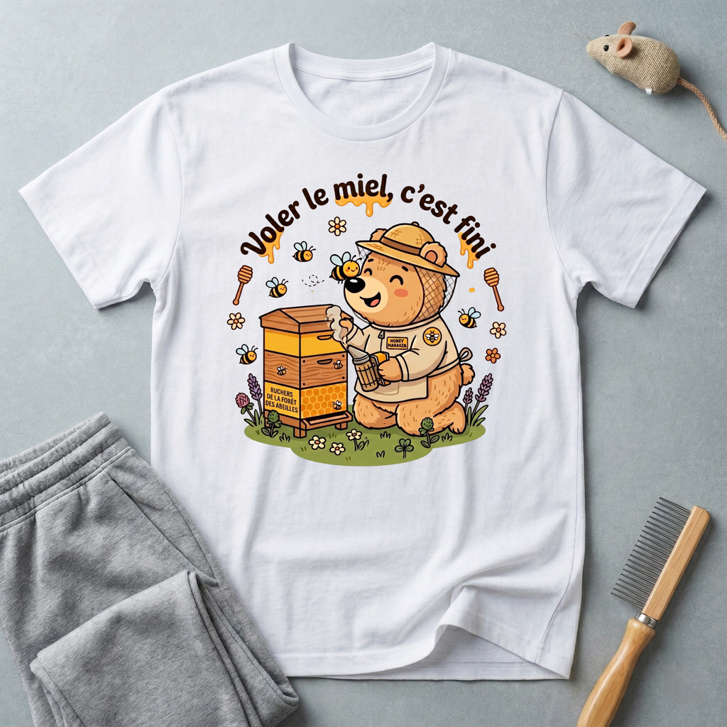 T-shirt ours apiculteur — «Voler le miel, c’est fini»