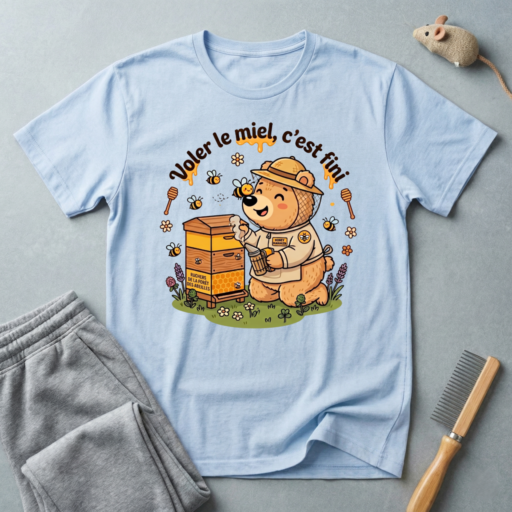 T-shirt ours apiculteur — «Voler le miel, c’est fini»