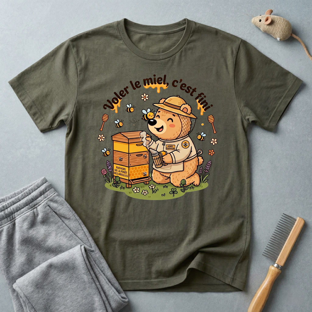 T-shirt ours apiculteur — «Voler le miel, c’est fini»