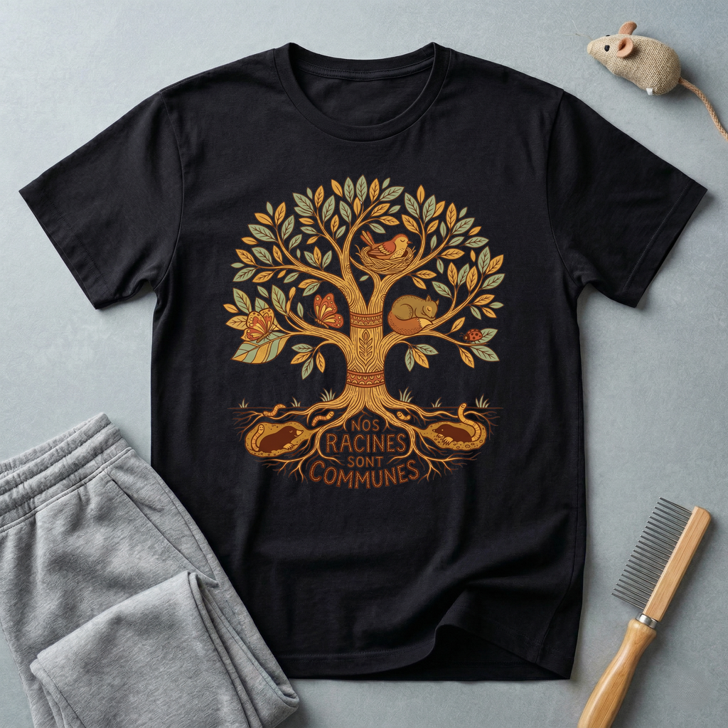 T-shirt arbre des racines — «Nos racines sont communes»