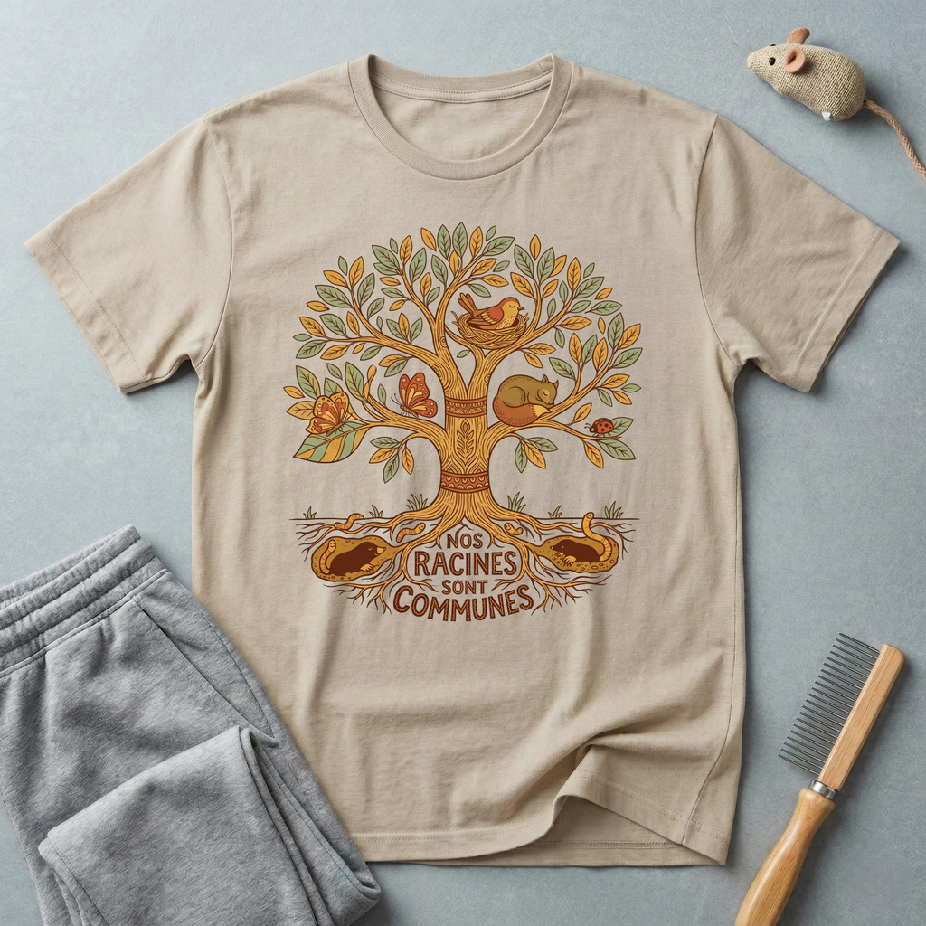 T-shirt arbre des racines — «Nos racines sont communes»