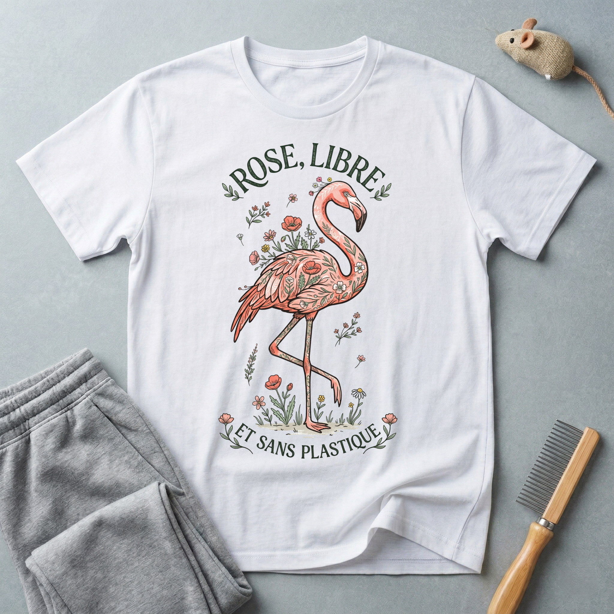 T-shirt graphique flamant rose «Rose Libre»