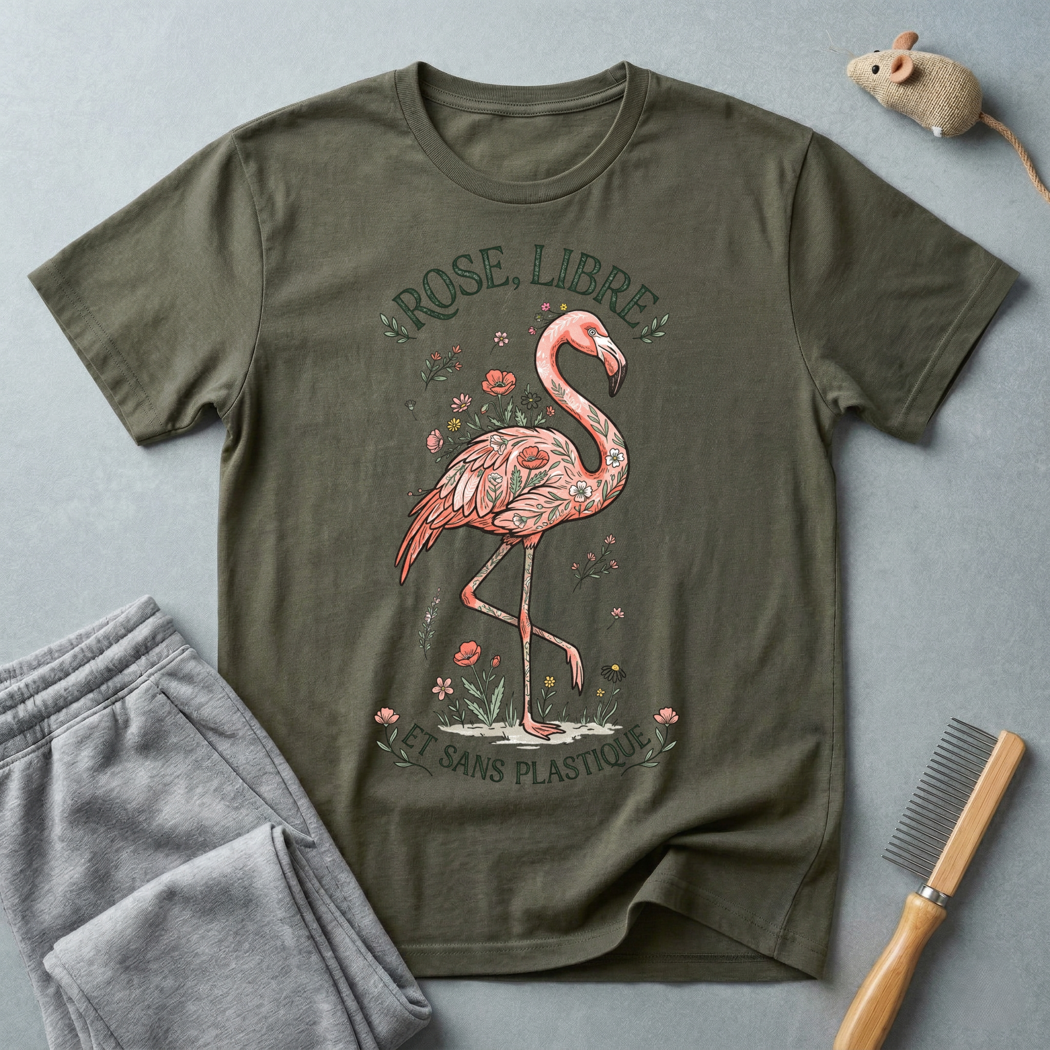 T-shirt graphique flamant rose «Rose Libre»