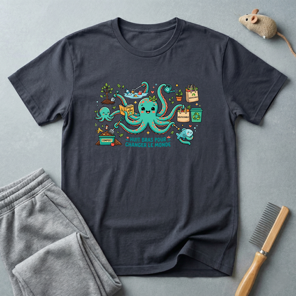 T-shirt graphique poulpe voyageur — «Je veux juste changer le monde»