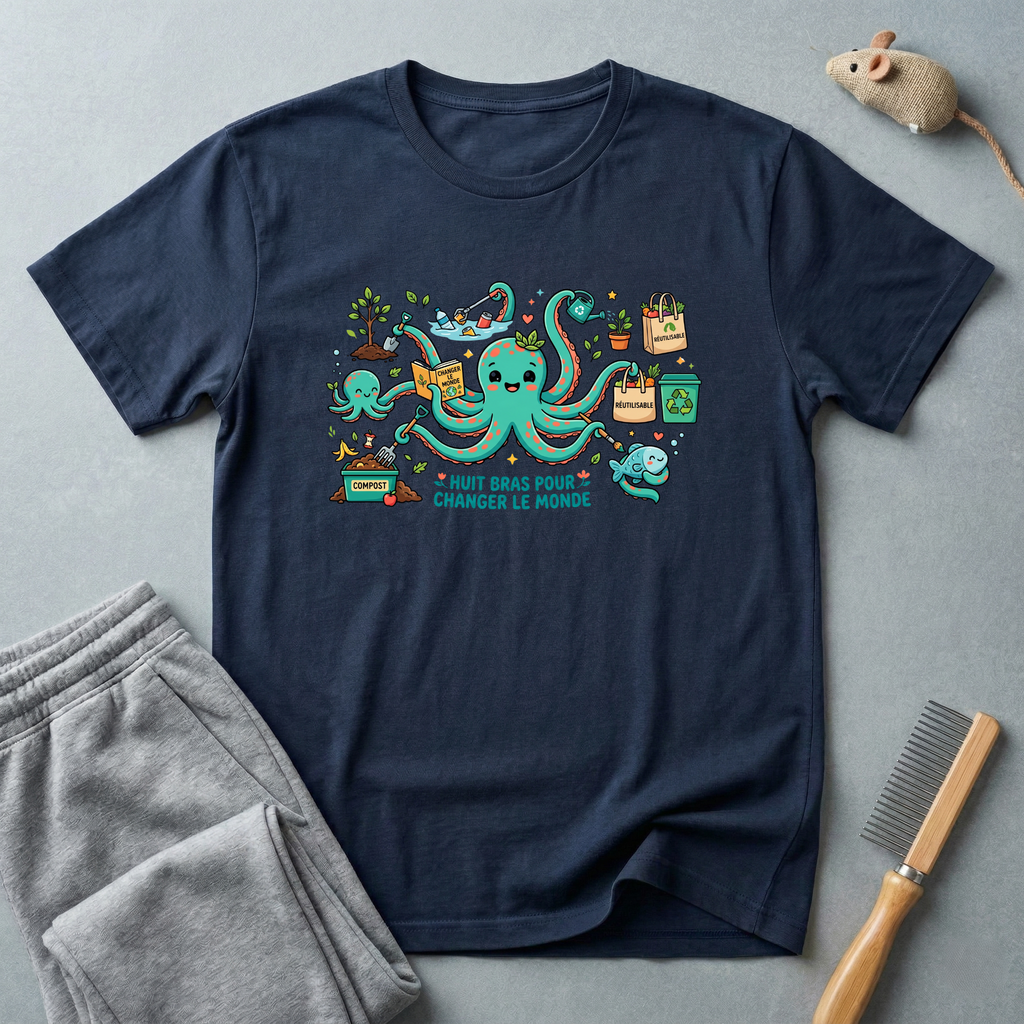 T-shirt graphique poulpe voyageur — «Je veux juste changer le monde»