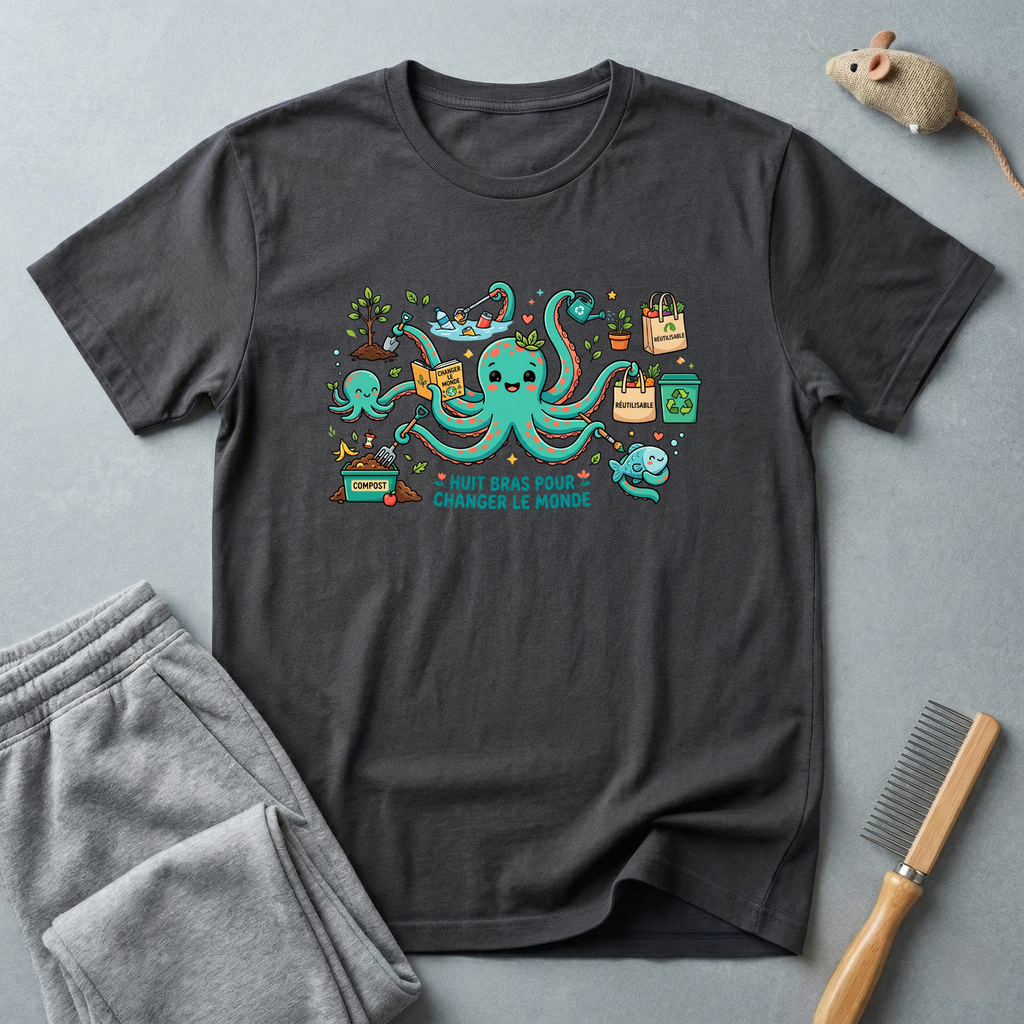 T-shirt graphique poulpe voyageur — «Je veux juste changer le monde»
