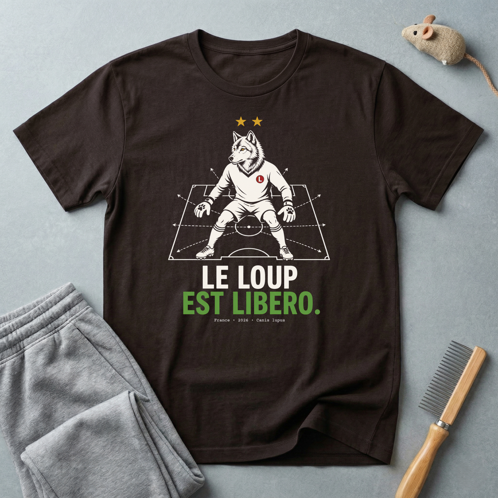 T-shirt graphique de loup de football — "Le Loup Est Libero"
