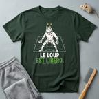T-shirt graphique de loup de football — "Le Loup Est Libero"