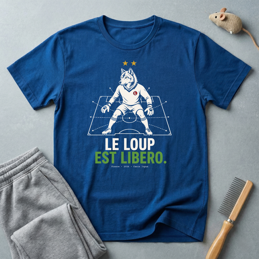 T-shirt graphique de loup de football — "Le Loup Est Libero"
